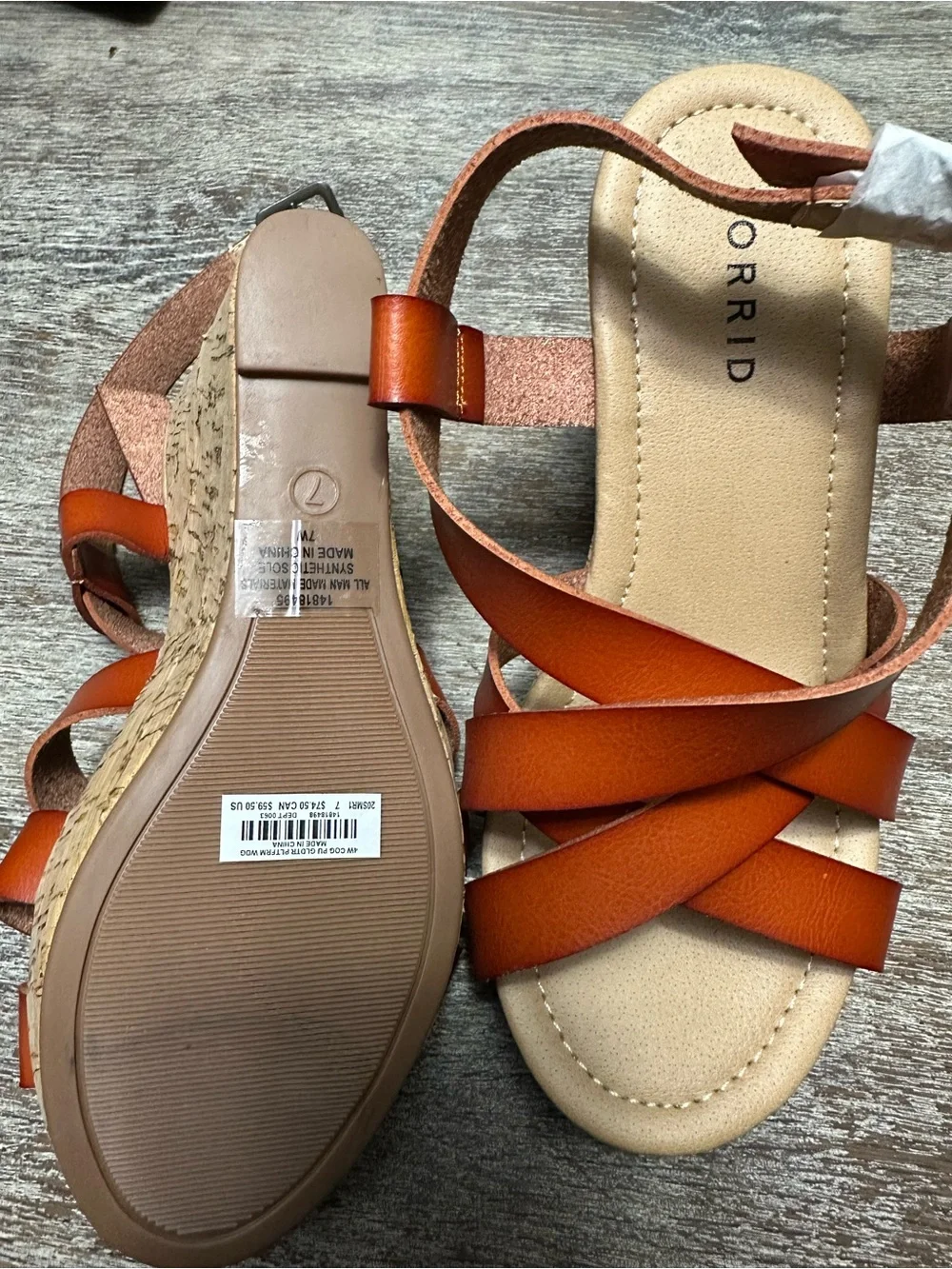 torrid NWOT Cognac Strappy Cork Wedge Sandals